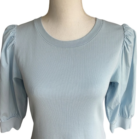 Veronica Beard Coralee Puff Sleeve Top Lake Blue Medium - Picture 6 of 10